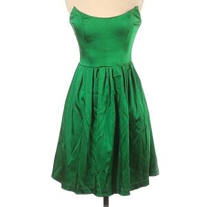 Amanda Uprichard Addie A-Line Strapless Mini Cocktail Dress in Emerald